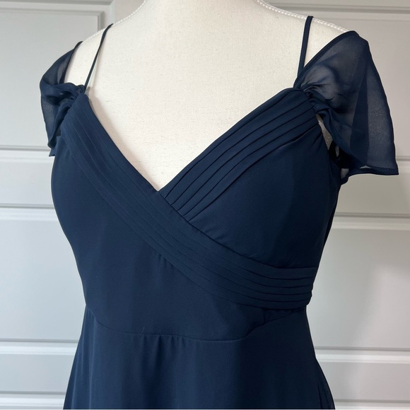 Birdie Grey MD Spence Navy Blue Sheer Cold Shoulder Bride's Maid Maxi‎ Dress - Picture 5 of 13
